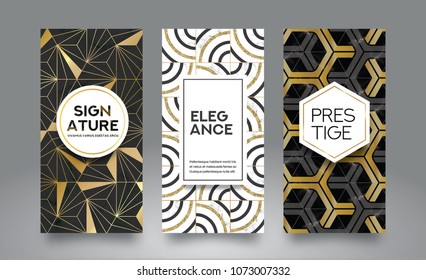 Marble Vector Texture. White and Black Marble with gold line. Set of Luxury Pattern for Background and Design Element