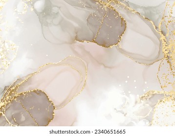 Marble Wall poster, Abstract beige, gold and white marble alcohol ink drawing effect, Background abstract