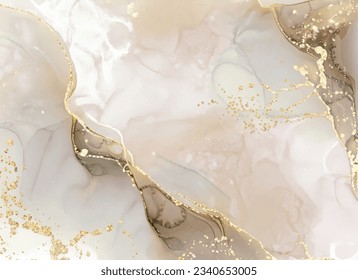 Marble Wall poster, Abstract beige, green, gold and white marble alcohol ink drawing effect, Background abstract