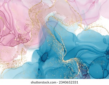 Marble Wall poster, Abstract blue, pink, gold and white marble alcohol ink drawing effect, Background abstract