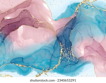 Marble Wall poster, Abstract blue, coral, gold and white marble alcohol ink drawing effect, Background abstract