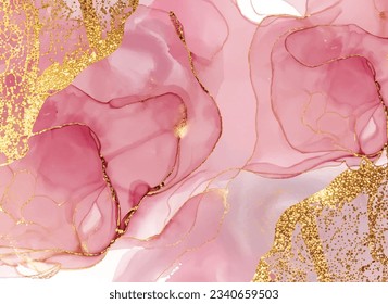 Marble Wall poster, Abstract pink, gold and white marble alcohol ink drawing effect, Background abstract