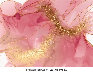 Marble Wall poster, Abstract pinky, gold and white marble alcohol ink drawing effect, Background abstract