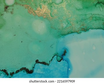 Marble Water Color. Alcohol Ink Watercolor. Gold Art Paint. Blue Marble Watercolor. Metal Abstract Canvas. Golden Ink Vector. Green Abstract Background. Vector Elegant Pattern. Foil Vector Template.