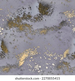 Marble Water Color. Blue Seamless Background. Blue Lavender Wall Paint. Gold Floor Marble Watercolor. Luxury Abstract Repeat. Gold Alcohol Ink Marble. Water Color Background. Fluid Seamless Repeat.