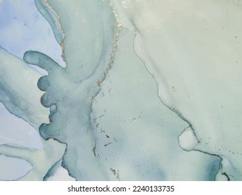 Marble Water Color. Gold Gradient Background. Ink Vector Background. Foil Luxury Painting. Metal Abstract Canvas. Vector Elegant Glitter. Golden Alcohol Ink. Blue Marble Watercolor. Green Art Paint.