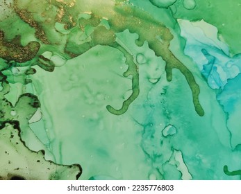 Marble Water Color. Gold Marble Watercolor. Vector Elegant Texture. Foil Art Paint. Ink Vector Background. Metal Abstract Canvas. Green Gradient Background. Blue Vector Template. Luxury Alcohol Ink.