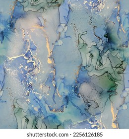 Marbre à l'Aquarelle. Encre D'Alcool Métallique. Peinture Moderne Harmonieuse. Marbre doré à l'aquarelle. Image Vectorielle Motif Élégant. Toile Vectorielle Encre. Arrière-Plan Bleu Harmonieux. Peinture rose Art. Aquarelle Dorée verte.