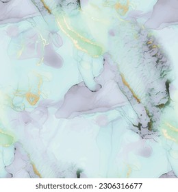 Marble Water Color. Modern Abstract Repeat. Gold Lilac Ink Tile. Alcohol Ink Background. Floor Seamless Pattern. Blue Light Marble Watercolor. Blue Gradient Background. Gold Alcohol Ink Repeat.