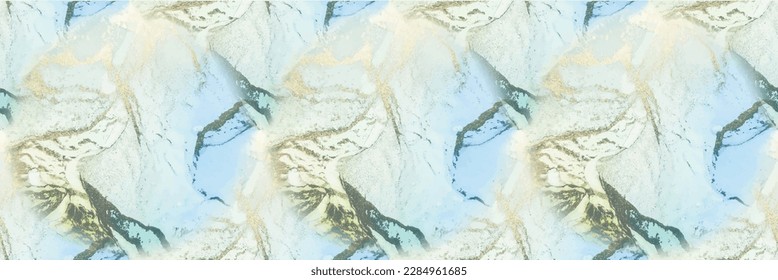 Marble Water Color. Vector Ink Background. Green Ink Paint. Copper Alcohol Ink. Blue Fluid Elegant Pattern. Gold Marble Background. Vector Seamless Painting. Foil Abstract Watercolor. Golden Marble.