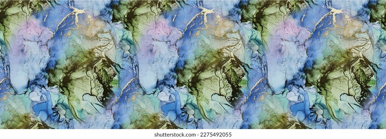 Marble Water Color. Vector Seamless Painting. Pink Art Paint. Gold Marble Watercolor. Vector Elegant Pattern. Metal Alcohol Ink. Blue White Watercolor. Ink Vector Marble. Green Seamless Background.