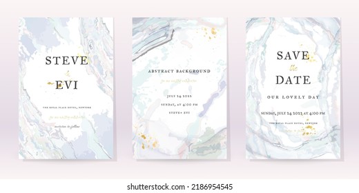 Marble Watercolor Set Vector Background. Template Wedding Art Design. Gold Luxury Spray on Marble Texture. Pastel Tones Style. Classic Minimalistic Invitation. Creative Cover for Brochure, Artwork.
