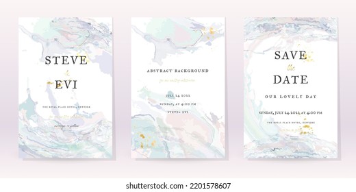 Fondo vectorial del conjunto de acuarela de mármol. Diseño de arte de boda de plantilla. Spray de lujo de oro sobre textura de mármol. Estilo de tonos pasteles. Invitación minimalista clásica. Cubierta creativa para el folleto, obra de arte.