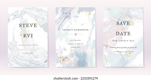 Marble Watercolor Set Vector Background. Template Wedding Art Design. Gold Luxury Spray on Marble Texture. Pastel Tones Style. Classic Minimalistic Invitation. Creative Cover for Brochure, Artwork.