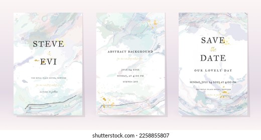 Fondo vectorial del conjunto de acuarela de mármol. Diseño de arte de boda de plantilla. Spray de lujo de oro sobre textura de mármol. Estilo de tonos pasteles. Invitación minimalista clásica. Cubierta creativa para el folleto, obra de arte.