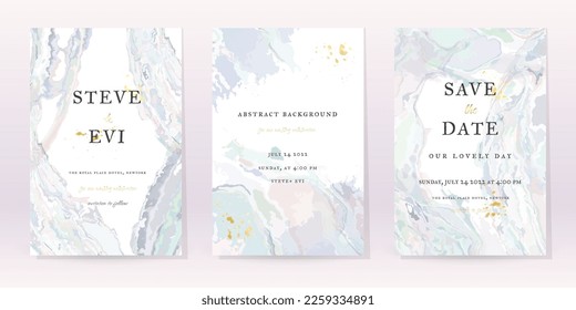 Marble Watercolor Set Vector Background. Template Wedding Art Design. Gold Luxury Spray on Marble Texture. Pastel Tones Style. Classic Minimalistic Invitation. Creative Cover for Brochure, Artwork.