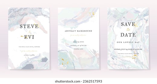 Marble Watercolor Set Vector Background. Template Wedding Art Design. Gold Luxury Spray on Marble Texture. Pastel Tones Style. Classic Minimalistic Invitation. Creative Cover for Brochure, Artwork.