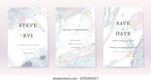 Marble Watercolor Set Vector Background. Template Wedding Art Design. Gold Luxury Spray on Marble Texture. Pastel Tones Style. Classic Minimalistic Invitation. Creative Cover for Brochure, Artwork.