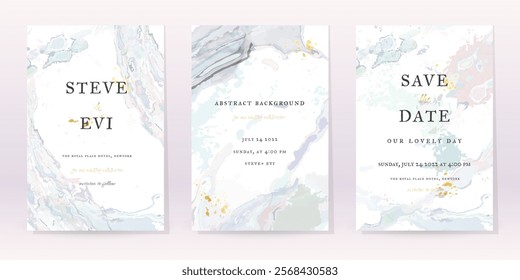 Marble Watercolor Set Vector Background. Template Wedding Art Design. Gold Luxury Spray on Marble Texture. Pastel Tones Style. Classic Minimalistic Invitation. Creative Cover for Brochure, Artwork.