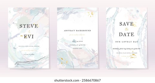 Marble Watercolor Set Vector Background. Template Wedding Art Design. Gold Luxury Spray on Marble Texture. Pastel Tones Style. Classic Minimalistic Invitation. Creative Cover for Brochure, Artwork.