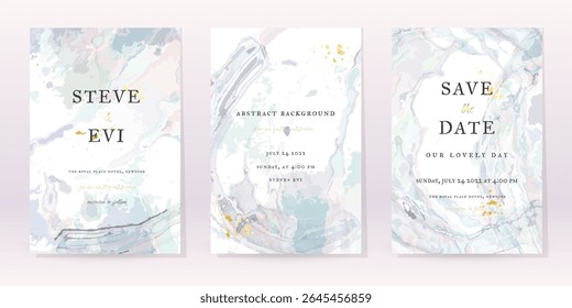 Fundo do vetor do Marble Watercolor definido. Modelo Casamento Arte Design. Spray de luxo dourado em textura de mármore. Estilo Tons Pastel. Convite minimalista clássico. Capa Criativa para Folheto, Arte.