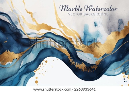 Marble watercolor vector background. Abstract watercolour pattern in alcohol ink technique with golden foil ornate splashes.
