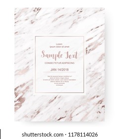 Marble wedding invitation card with rose gold vertical veins.