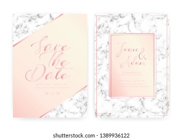 Marble wedding invitation card, Save the date wedding card, Modern card design with marble texture, Vector illustration.