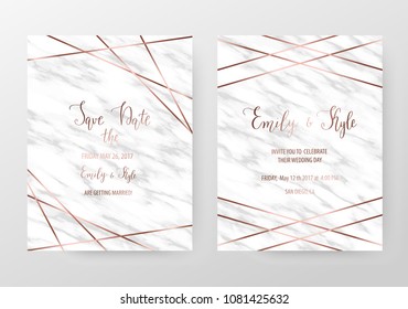 Marble Wedding Invitation Cards With  Rose Gold Lines.