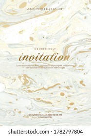 Marble wedding invitation cards set. Luxury wedding invite cards with golden marble texture and gold border pattern vector design template