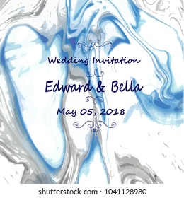 Marble wedding invitation. Hand painted marbling texture abstract background. 