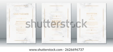 Marble Wedding Invitation Set with Elegant Gold Borders – Minimalist Luxury Style