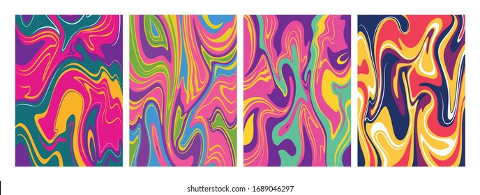 Marbled Background Set, Psychedelic Color Liquid Paint Patterns