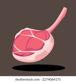 Marbled Beef Red Meat with Bone and Fat Vector Illustration | Fresh Uncooked Raw Meat Ingredients
