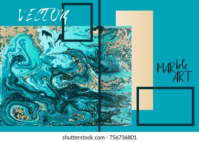 Fondo abstracto de color azul y dorado. Patrón de mármol líquido. Textura del fluido vectorial. Diseño de plantillas de negocio.