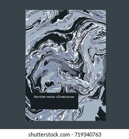 Marbled blue and gray abstract background. Liquid marble pattern. Vector fluid texture. Business template.
