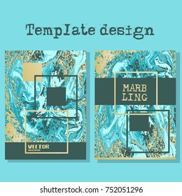 Marbled blue and yellow abstract background. Liquid marble pattern. Vector fluid texture. Business template design.