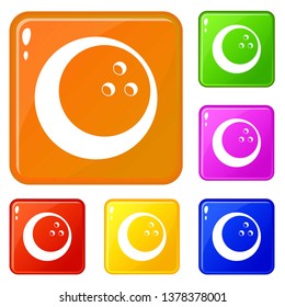 Marbled bowling ball icons set collection vector 6 color isolated on white background