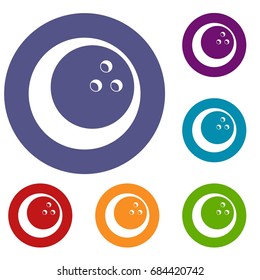 Marbled bowling ball icons set