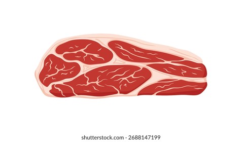 Ein marmorierter Schnitt aus rohem Rindfleisch mit sichtbaren Fettablagerungen und Muskelfasern für die kulinarische Zubereitung.