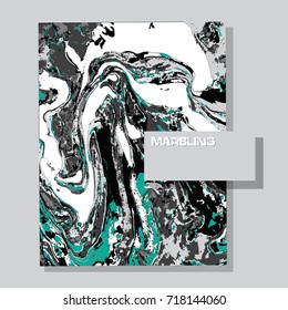 Marbled gray and green abstract background. Liquid marble pattern. Vector fluid texture.