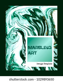 Marbled green abstract background. Liquid marble pattern. Vector fluid texture. Business template design.