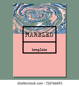 Marbled green and pink abstract background. Liquid marble pattern. Vector fluid texture. Template flyer design. Space for text