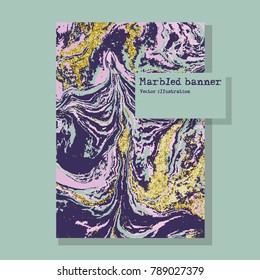 Marbled green and purple abstract background. Liquid marble pattern. Vector fluid texture. Business template design.