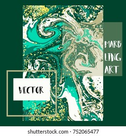 Marbled green and yellow abstract background. Liquid marble pattern. Vector fluid texture. Business template design.