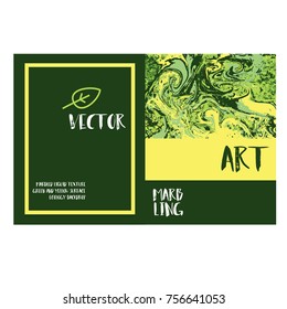 Marbled green and yellow abstract background. Liquid marble pattern. Vector fluid texture. Business template design.
