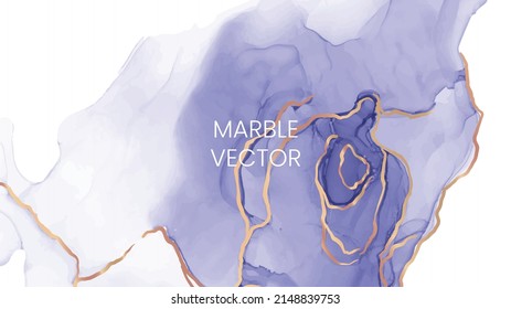 Marbled ink in blue with gold artistic web background. Vector illustration template.