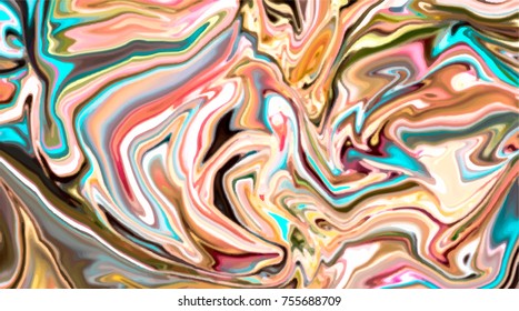 Marbled liquid unique pattern. Colorful texture painted  pattern background. Abstract ink, acrylic decoration. Watercolor marbling illustration.