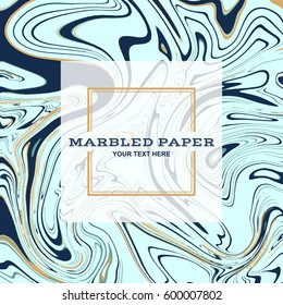 Marbled Paper Background in Blue Gold Colours