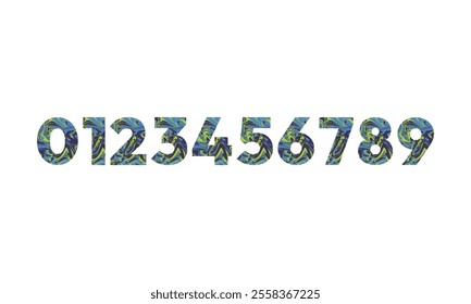 Marbled texture numbers from 0 to 9 template design isolated. Vector